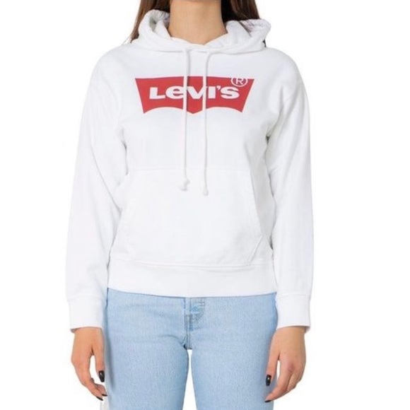 Levi’s Logo Spellout Print White Pullover Hoodie Women’s Size XS - Picture 1 of 4